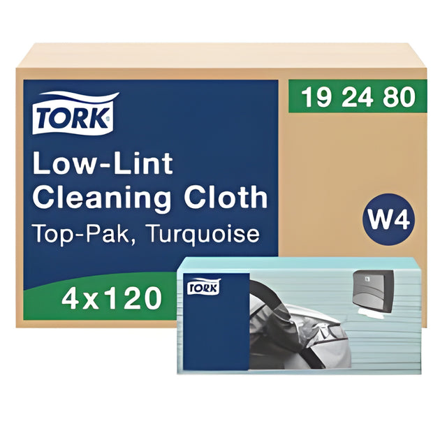 Tork 192480 Low-Lint Disposable Cleaning Cloth Turquoise, W4, 120 Sheets / Pack- 4 Packs / Case