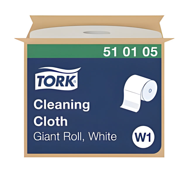 Tork 510105 Cleaning Cloth Giant Roll W1, White – 1,100 Sheets/Roll