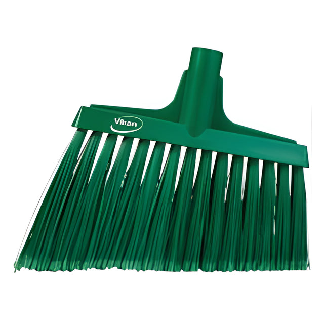 Vikan Angled Broom Head, Split Bristles, 11-1/2", Polyester, Green