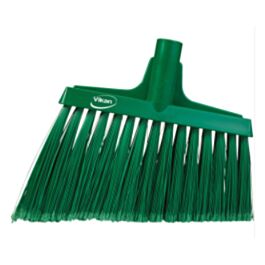 Vikan Angled Broom Head, Split Bristles, 11-1/2", Polyester, Green - 1 Each
