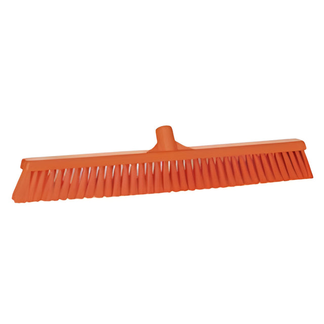 Vikan Combo Bristle Push Broom, Coarse/Fine Bristles, 24", Polyester, Orange