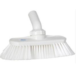 Vikan Deck & Wall Scrub Brush, Stiff Bristles, 19", Polyester, White -1 Ea