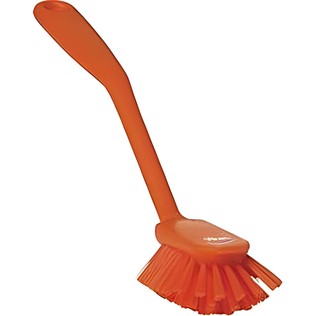 Vikan Dish Brush with Scraper, Medium Bristles, 11" Long, Orange- 1 Ea
