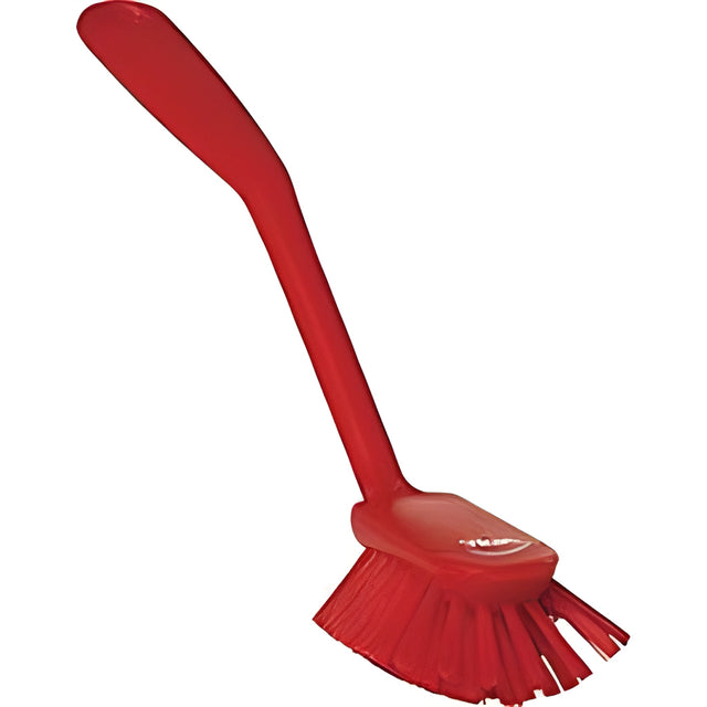 Vikan Dish Brush with Scraper, Medium Bristles, 11" Long, Red- 1 Ea