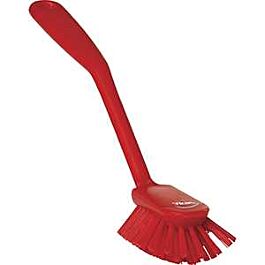 Vikan Dish Brush with Scraper, Medium Bristles, 11" Long, Red- 1 Ea