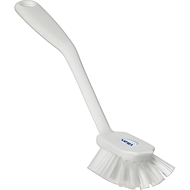 Vikan Dish Brush with Scraper, Medium Bristles, 11" Long, White- 1 Ea
