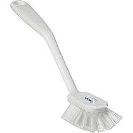 Vikan Dish Brush with Scraper, Medium Bristles, 11" Long, White- 1 Ea