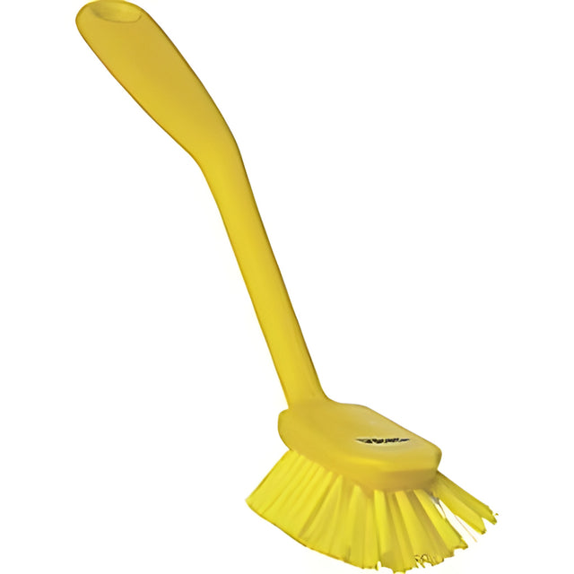 Vikan Dish Brush with Scraper, Medium Bristles, 11" Long, Yellow- 1 Ea
