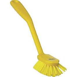 Vikan Dish Brush with Scraper, Medium Bristles, 11" Long, Yellow- 1 Ea