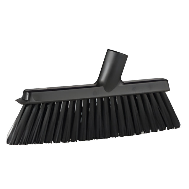 Vikan Dustpan Broom with Angled Thread, Medium Bristles, 10", Polyester, Black
