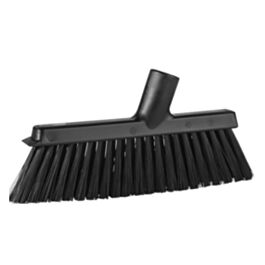 Vikan Dustpan Broom with Angled Thread, Medium Bristles, 10", Polyester, Black - 1 Each