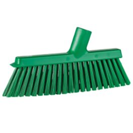 Vikan Dustpan Broom with Angled Thread, Medium Bristles, 10", Polyester, Green - 1 Each