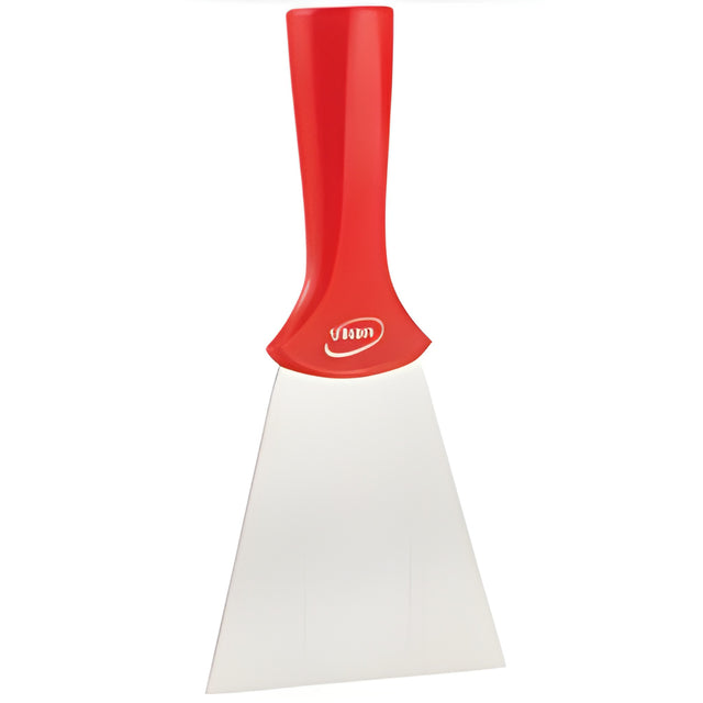 Vikan Handle-Mounted Stainless Steel Scraper, Red, 4" W x 8" L