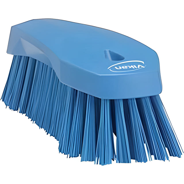 Vikan Large Angled Hand Brush, Stiff Bristles, 8" Long, Blue – 1 Ea