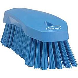 Vikan Large Angled Hand Brush, Stiff Bristles, 8" Long, Blue - 1 Ea