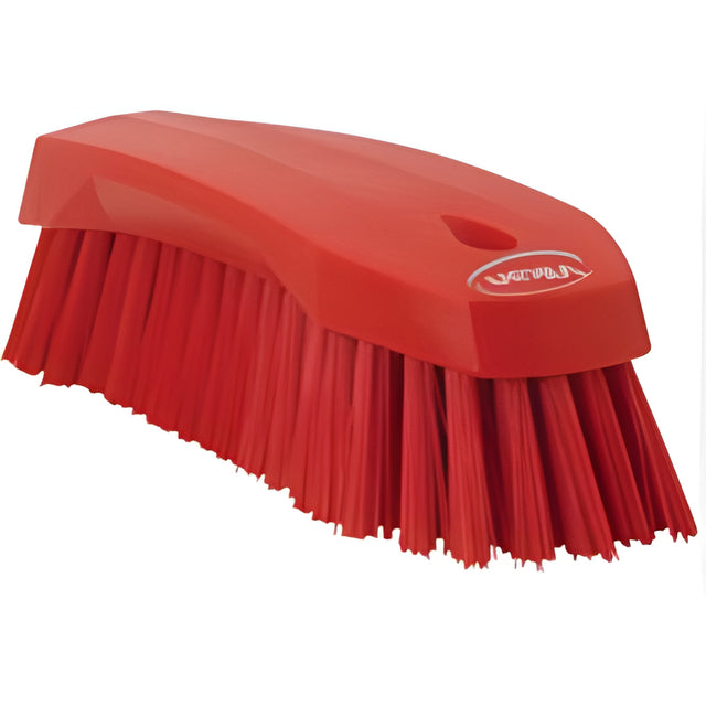 Vikan Large Angled Hand Brush, Stiff Bristles, 8" Long, Red – 1 Ea