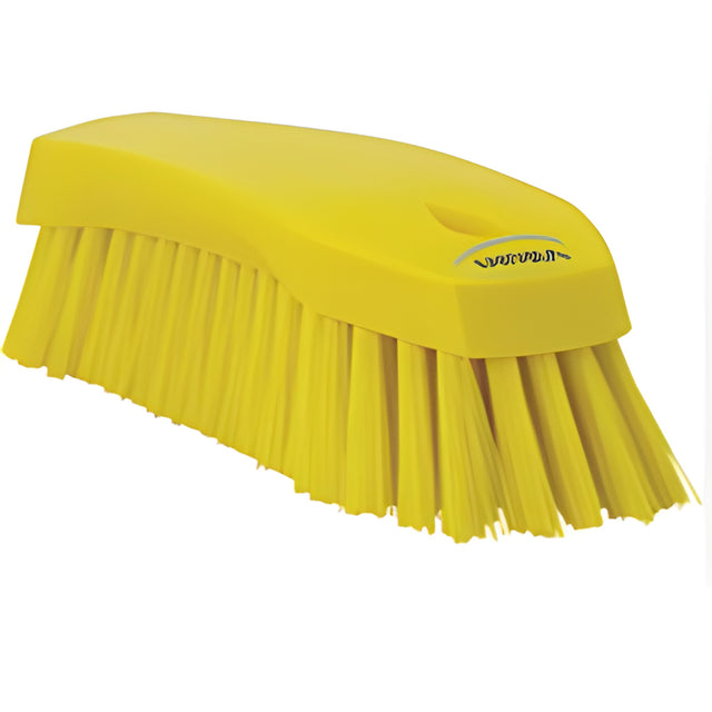 Vikan Large Angled Hand Brush, Stiff Bristles, 8" Long, Yellow – 1 Ea