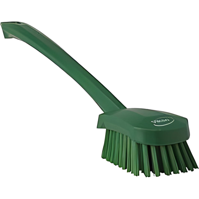Vikan Long Handle Brush, Stiff Bristles, 15-1/2" Long, Green- 1 Ea
