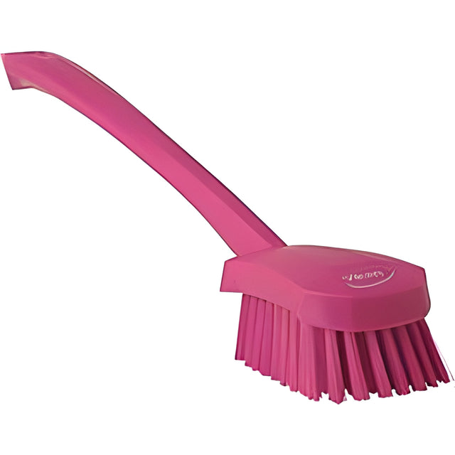 Vikan Long Handle Brush, Stiff Bristles, 15-1/2" Long, Pink – 1 Ea