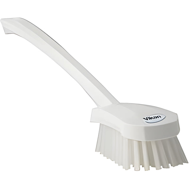 Vikan Long Handle Brush, Stiff Bristles, 15-1/2" Long, White – 1 Ea