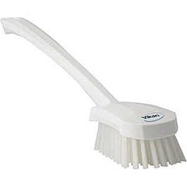 Vikan Long Handle Brush, Stiff Bristles, 15-1/2" Long, White - 1 Ea