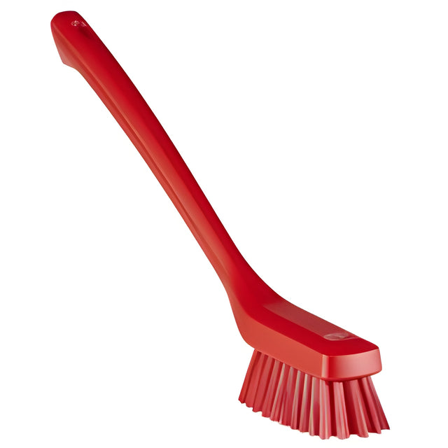 Vikan Long-Handle Cleaning Brush, Stiff Bristles, 16-1/2" Long, Red