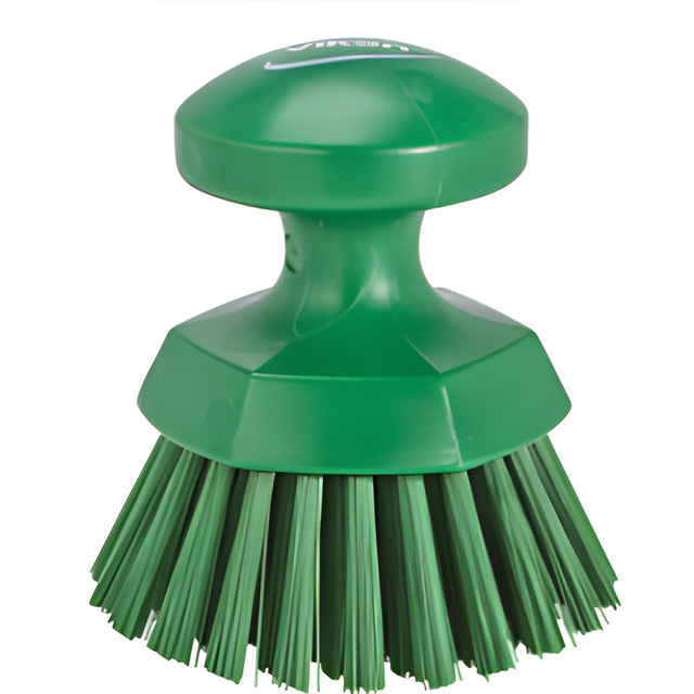 Vikan Round Hand Brush, Stiff Bristles, 5" Long, Green