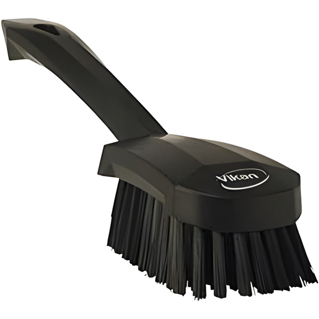 Vikan Short-Handled Churn Brush, Stiff Bristles, 10" Long, Black – 1 Ea
