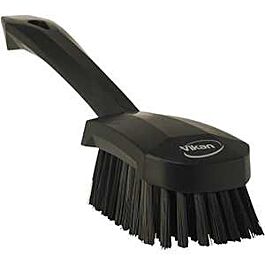 Vikan Short-Handled Churn Brush, Stiff Bristles, 10" Long, Black - 1 Ea