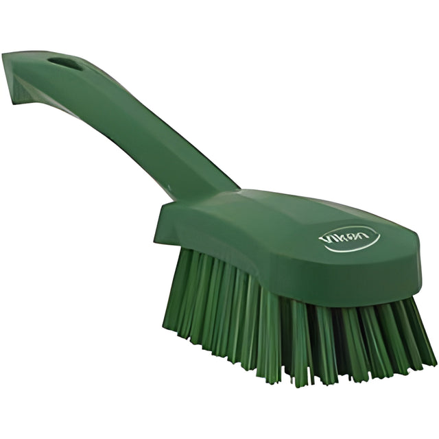 Vikan Short-Handled Churn Brush, Stiff Bristles, 10" Long, Green – 1 Ea