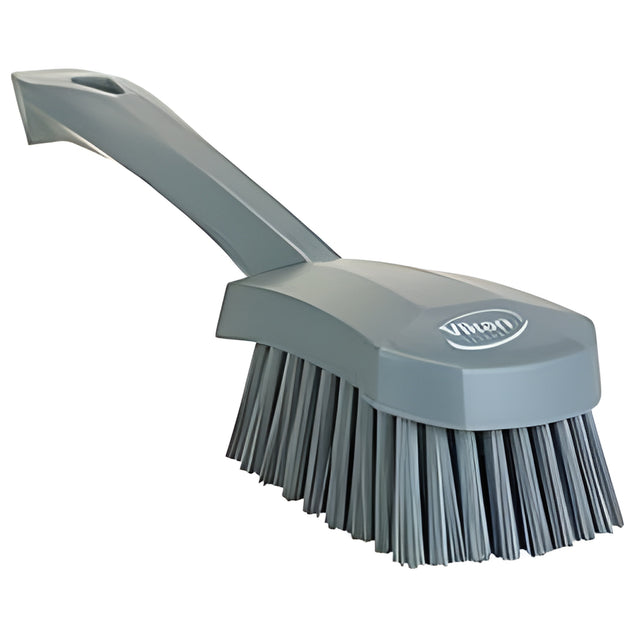 Vikan Short-Handled Churn Brush, Stiff Bristles, 10" Long, Grey – 1 Ea