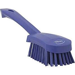 Vikan Short-Handled Churn Brush, Stiff Bristles, 10" Long, Purple - 1 Ea