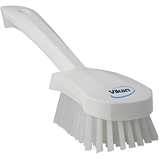Vikan Short-Handled Churn Brush, Stiff Bristles, 10" Long, White – 1 Ea
