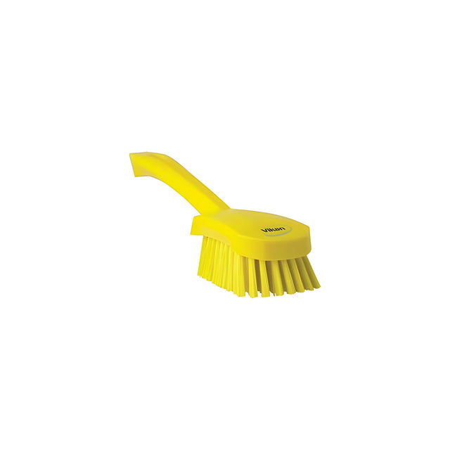 Vikan Short-Handled Churn Brush, Stiff Bristles, 10" Long, Yellow – 1 Ea