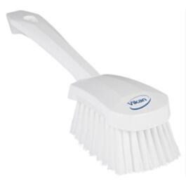 Vikan Short-Handled Washing Brush, Soft Bristles, 10-1/2" Long, White - 1 Each