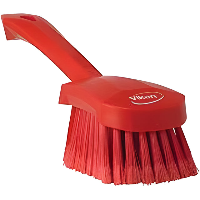 Vikan Short-Handled Washing Churn Brush, Soft Bristles, 10" Long, Red – 1 Ea