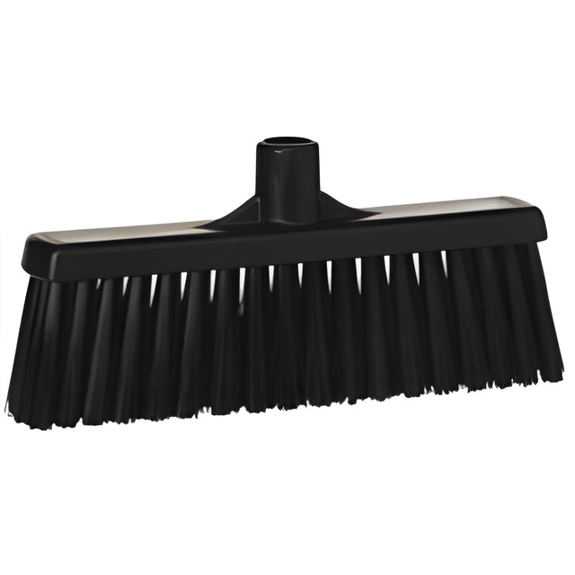 Vikan Upright Broom Head, Medium Bristles, 12", Polyester, Black