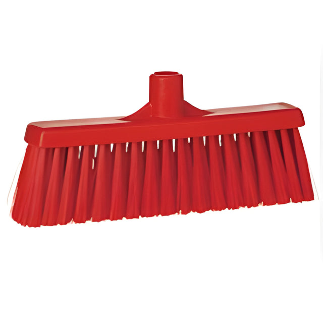 Vikan Upright Broom Head, Medium Bristles, 12", Polyester, Red