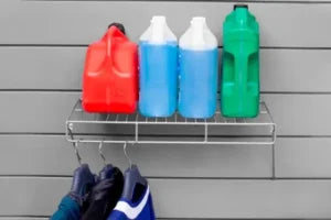 Grey PVC Slatwall Shelf & Basket Kit – 25 Pieces | Comtrad - PVC slatwall shelf and basket accessory kit for compatible wall storage systems