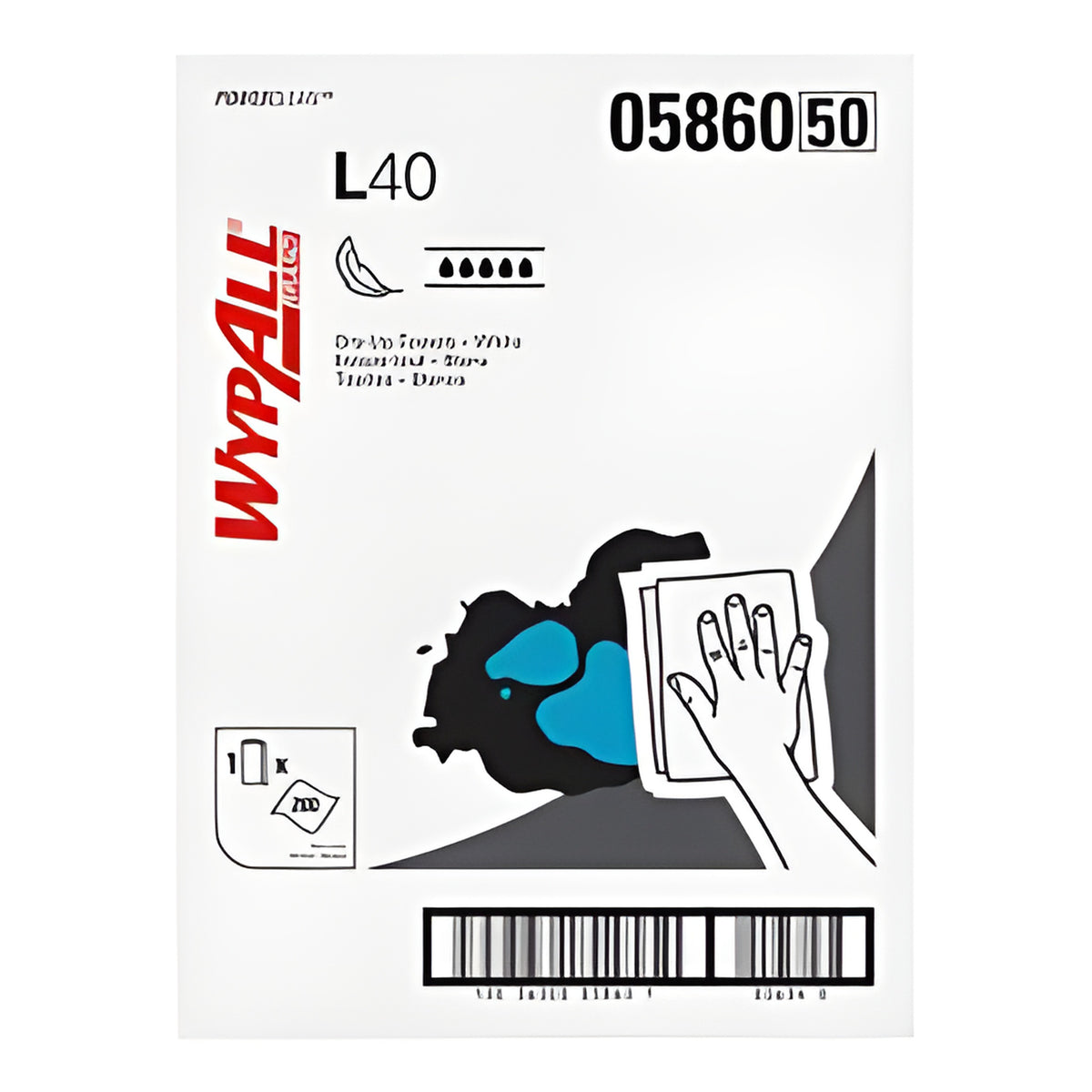 KC 05860 WypAll PowerClean L40 Extra Absorbent Towels, White- 200 / Box