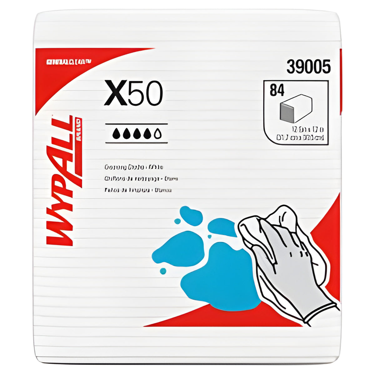 Wypall 39005 WypAll GeneralClean X50 Cleaning Cloths, White, 84 Sheets / Pack- 12 Packs / Case
