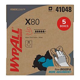 Wypall 41048 PowerClean X80 Heavy Duty Cloth, White, 80 Sheets / Box- 5 Boxes/ Case