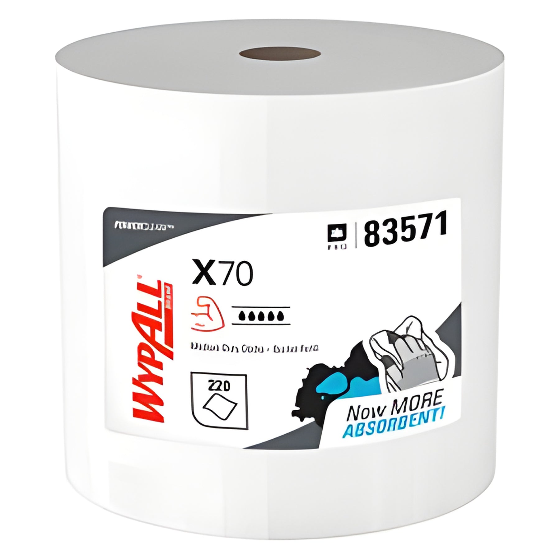 Wypall 83571 PowerClean X70 Medium Duty Cloth, White, 220 Sheets / Roll- 3 Rolls / Case