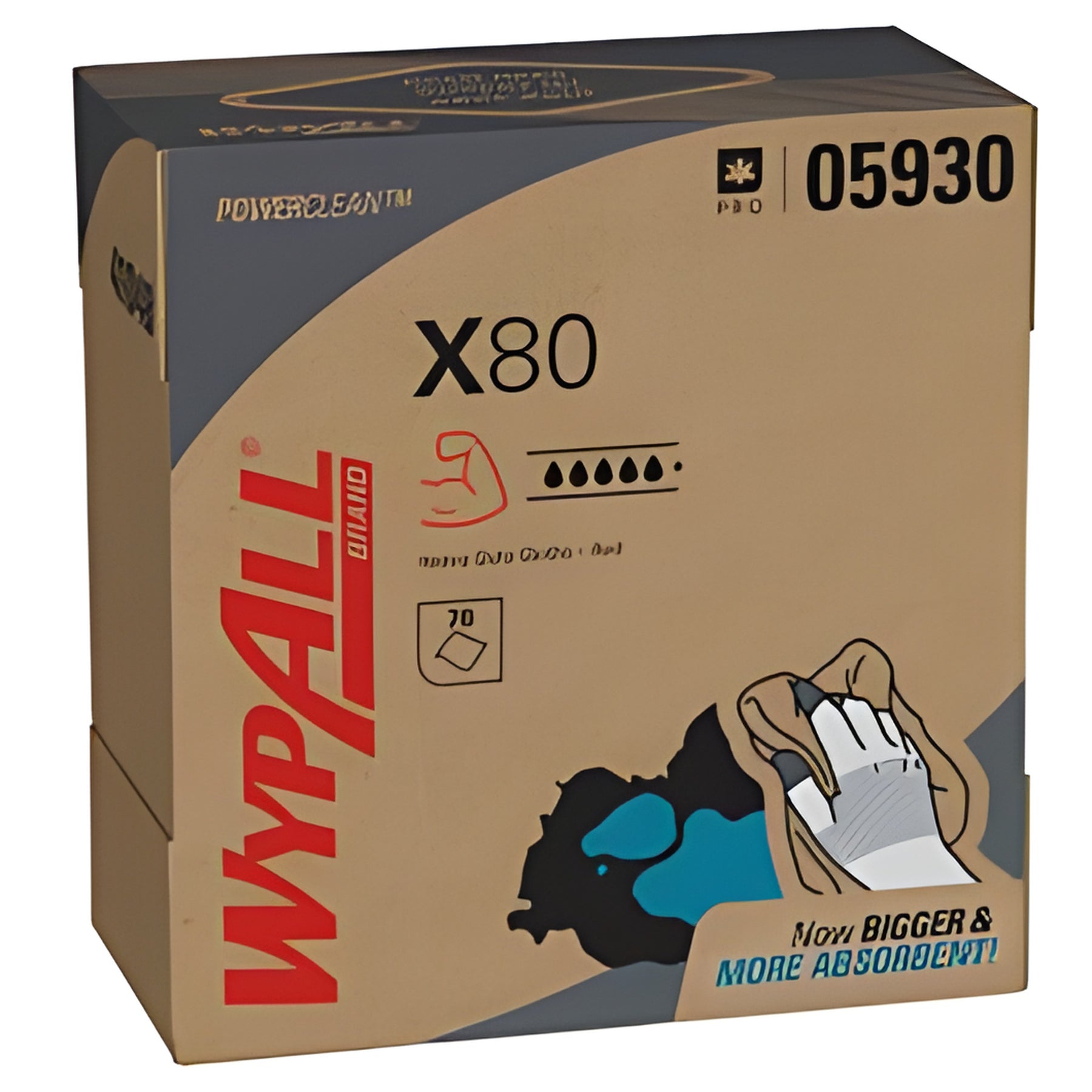 Wypall 05930 PowerClean X80 Heavy Duty Cloth, Red, 80 Sheets / Box- 5 Boxes/ Case