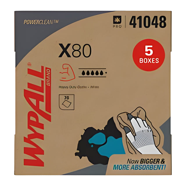 Wypall 41048 PowerClean X80 Heavy Duty Cloth, White, 80 Sheets / Box- 5 Boxes/ Case