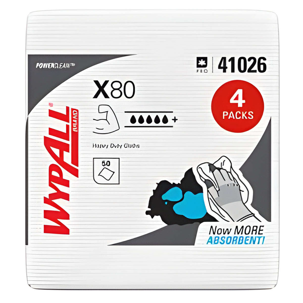Wypall 41026 PowerClean X80 Heavy Duty Cloth, White, 50 Sheets/ Pack- 4 Packs/ Case