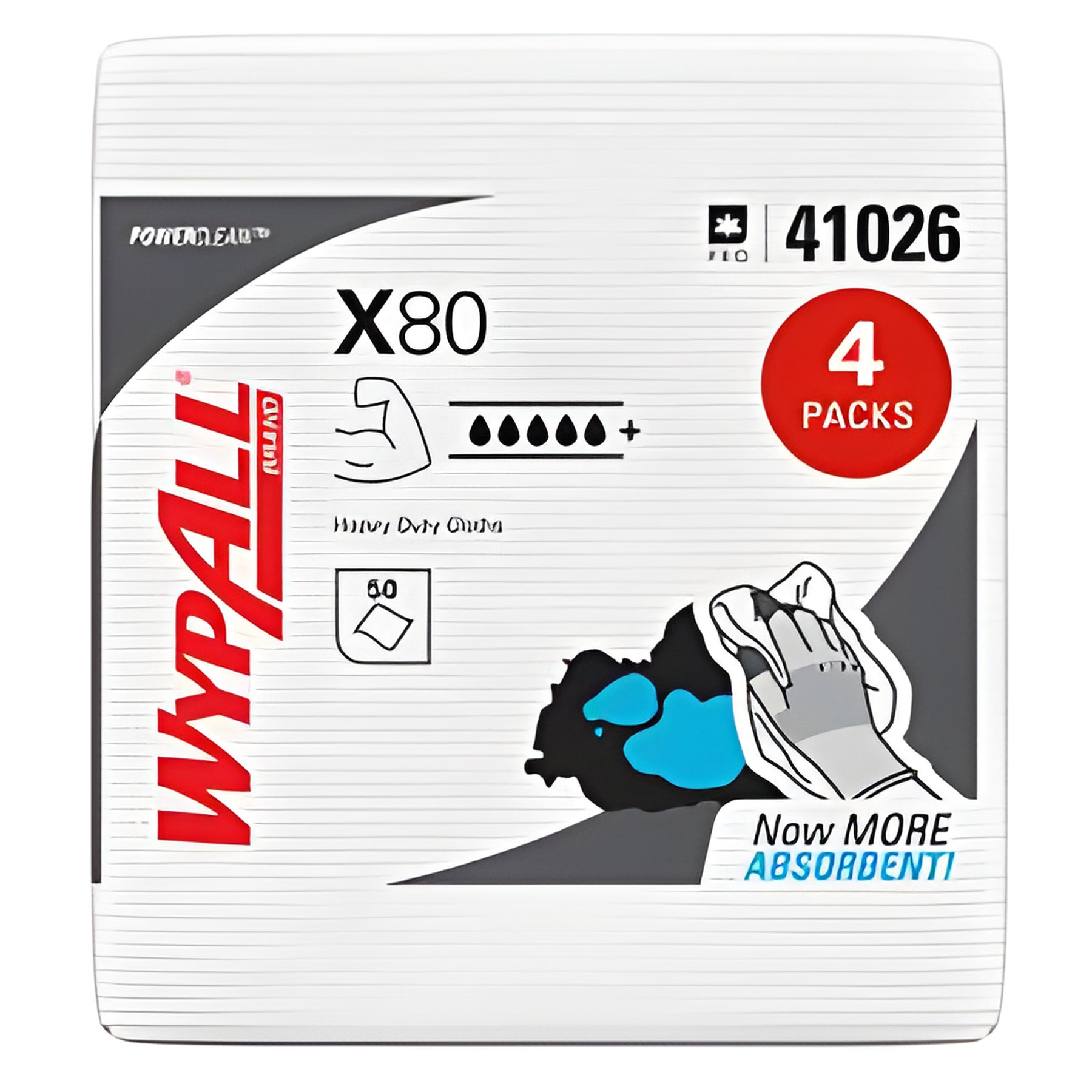 Wypall 41026 PowerClean X80 Heavy Duty Cloth, White, 50 Sheets/ Pack- 4 Packs/ Case