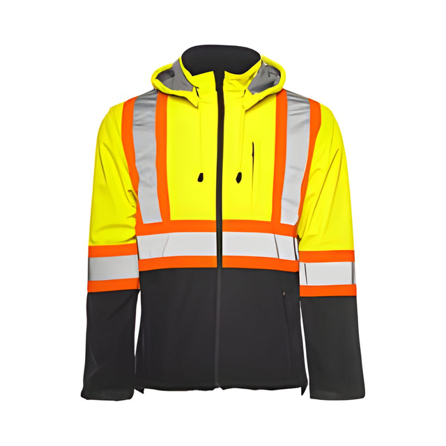 Soft Shell Traffic Jacket, 4" Refl. Tape, Yellow / Black, X-Large