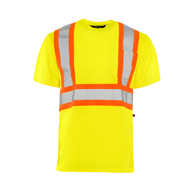 Short Sleeved Traffic T-Shirt, Cotton, Yellow, 4" Reflective Tape, Small