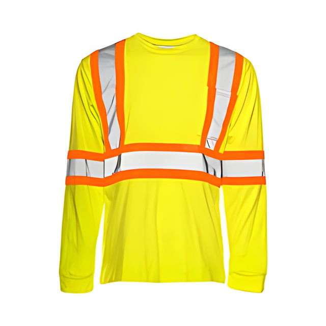 Long Sleeved Traffic T-Shirt, Cotton, Yellow, 4" Reflective Tape, Small